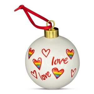 Love Heart Rainbow Fine Bone Christmas Bauble