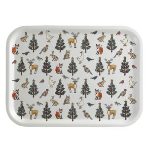Winter Wildlife Birch Wood Christmas Serving Tray
