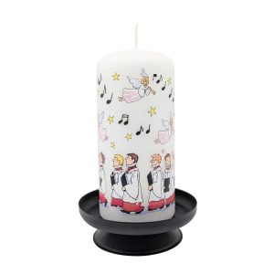 Angels & Choir Red with Musical Notes Christmas Pillar Candle