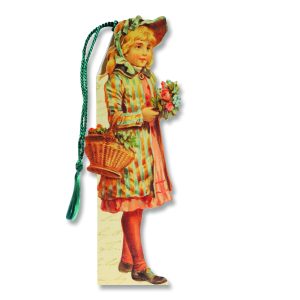 Victorian Girl In Striped Jacket With Basket Bookmark Cards