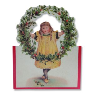 Girl And Holly Wreath Nostalgic Christmas Card