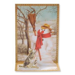 Snowman And Cat Pop-Up Christmas Card