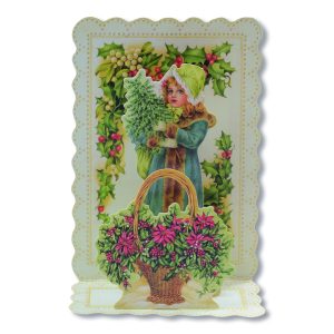 Girl With Flowers And Holly Pop-Up Christmas Card
