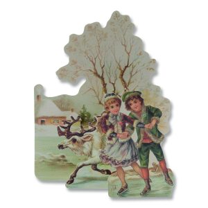 Children And Reindeer 3D Christmas Card